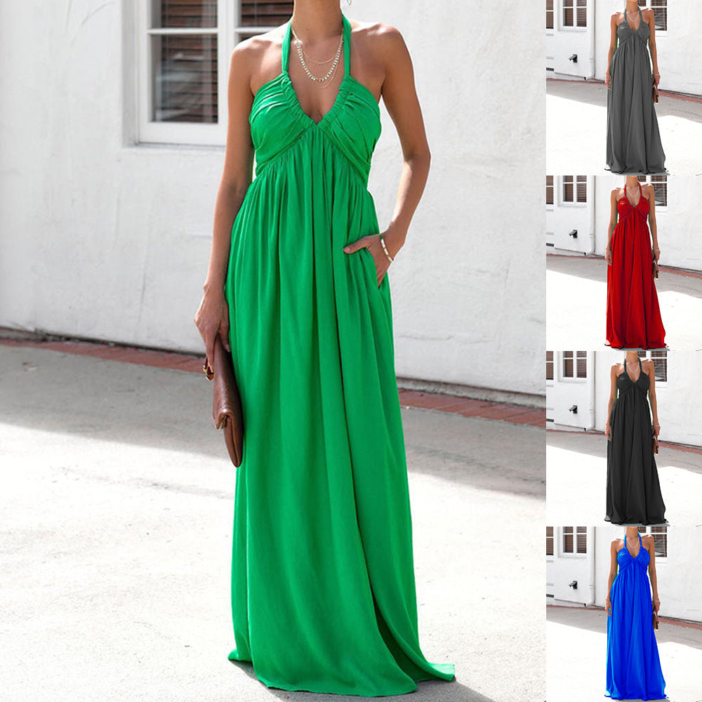 Deep V-neck Halter Sleeveless Maxi Dress