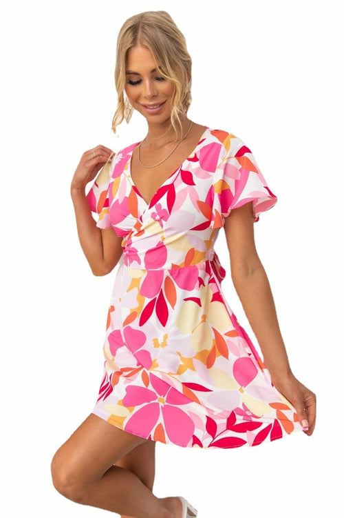 Women's Floral Print Wrap V Neck A Line Dress