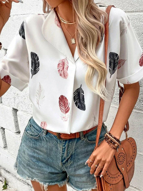 Printed feather shirt Short sleeve shirt