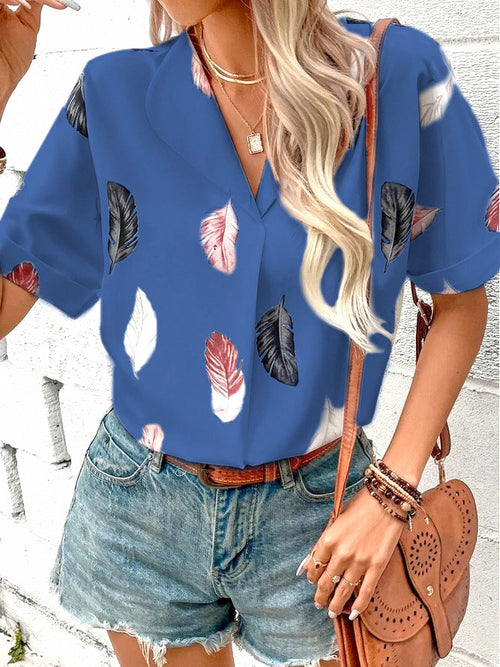 Printed feather shirt Short sleeve shirt