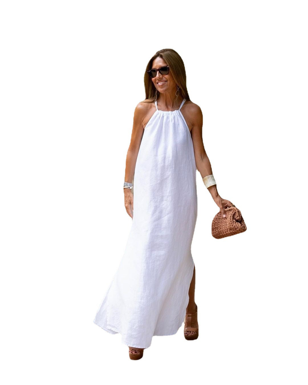 Hanging Neck Cotton Hemp Dress