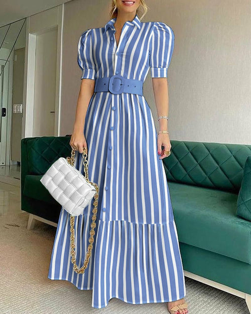 Elegant Solid Color Midi Dress with Belt