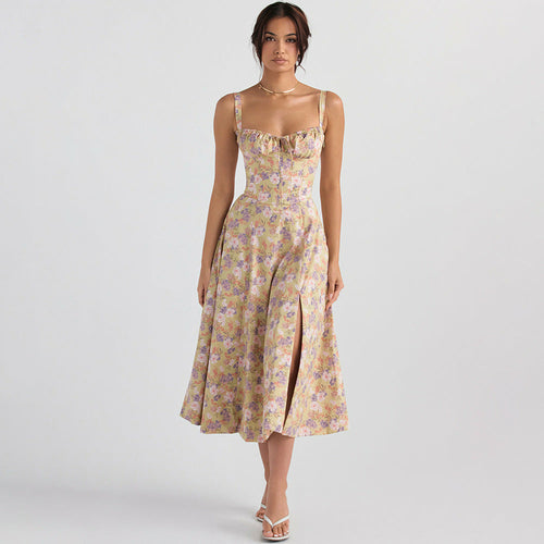 Floral Maxi Dress with Side Slit, Cutout Back, and Spaghetti Straps