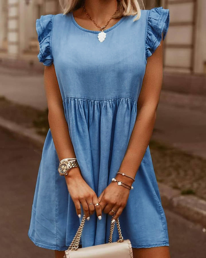 Denim Dress with Ruffled Sleeves