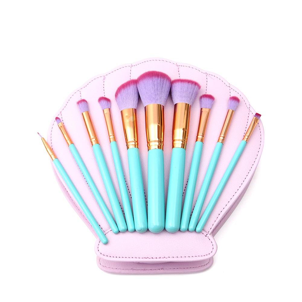 OH Fashion Makeup Brushes Mermaid Shell Blue Oceana, 11 PCs | Pink Hector