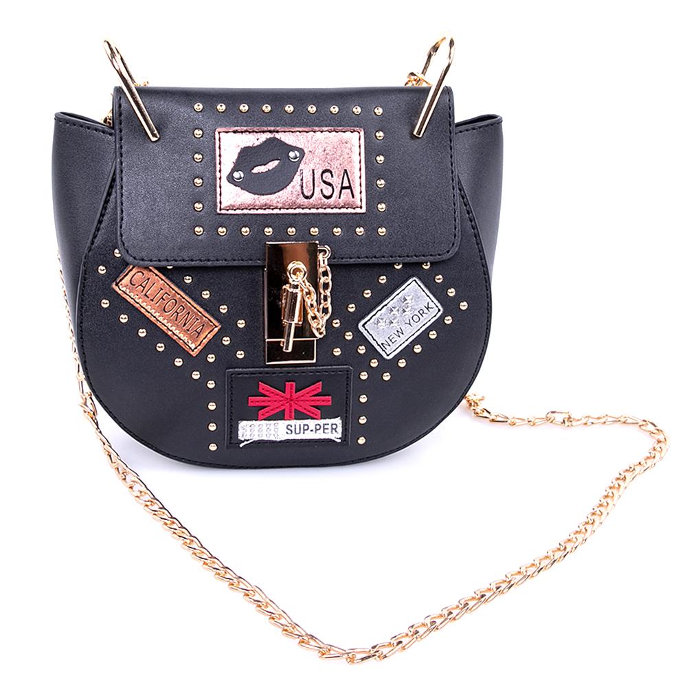 OH Fashion Crossbody Bag Saddle Handbag USA Nights, Black | Pink Hector