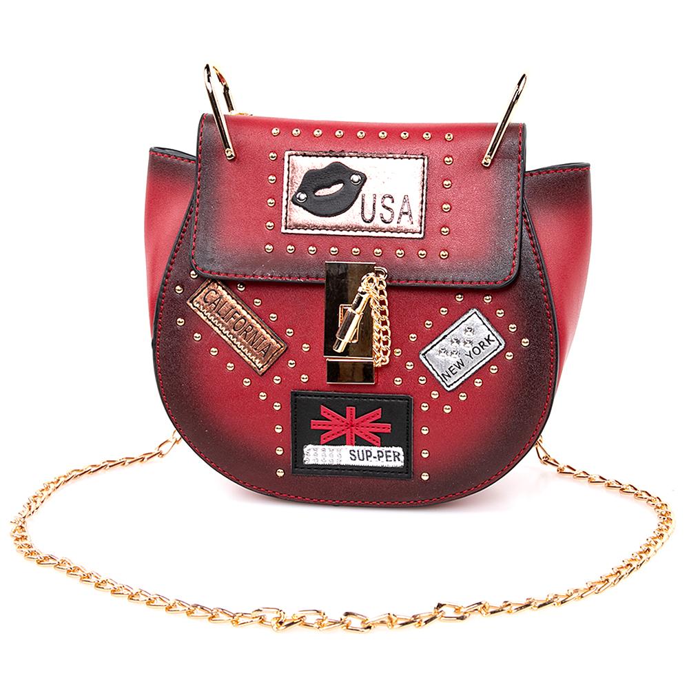 OH Fashion Crossbody Bag Saddle Handbag USA Nights, Red Wine | Pink Hector