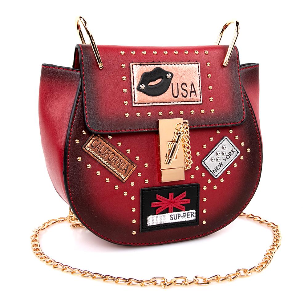 OH Fashion Crossbody Bag Saddle Handbag USA Nights, Red Wine