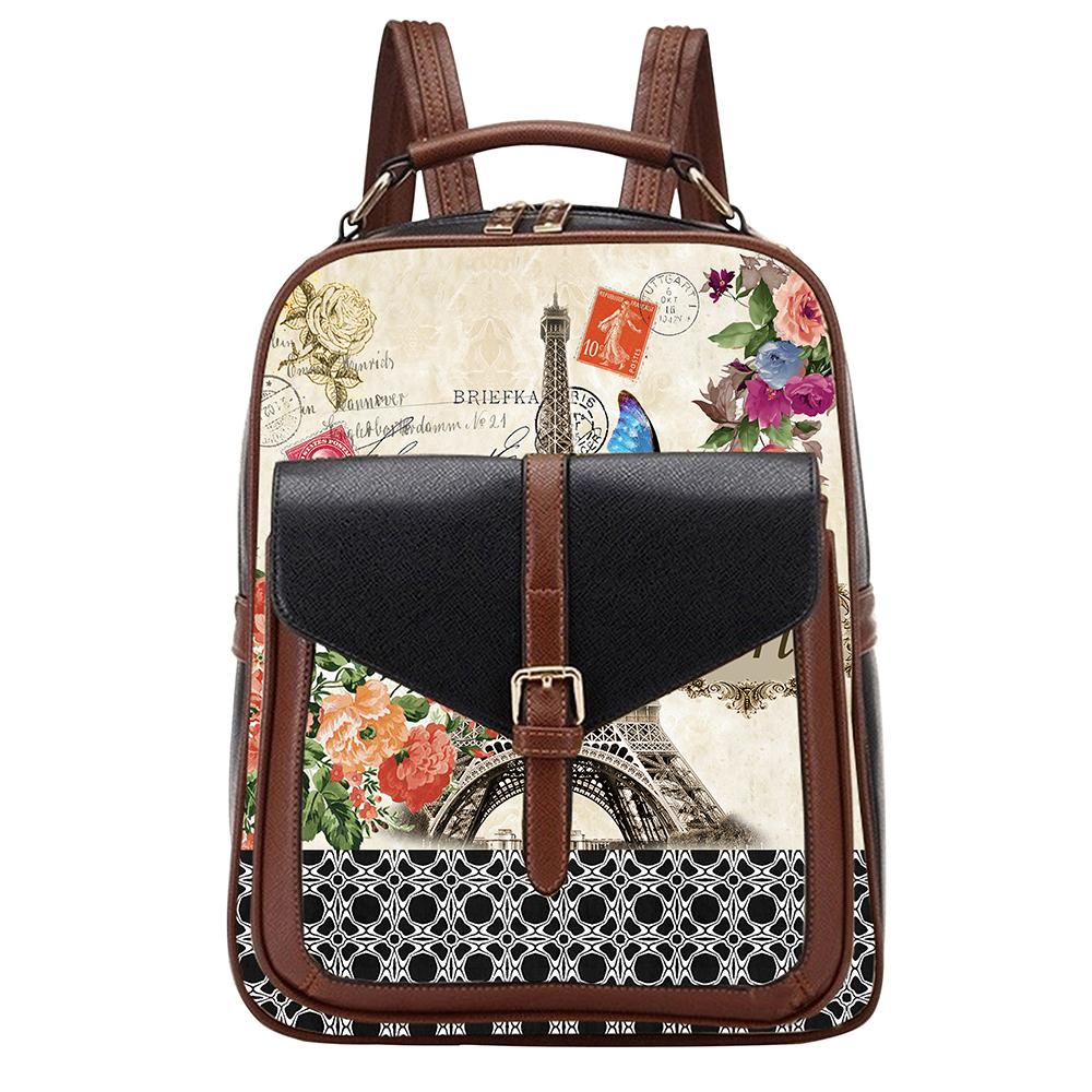 OH Fashion Medium Backpack Vegan Leather Handbag Paris, Black | Pink Hector