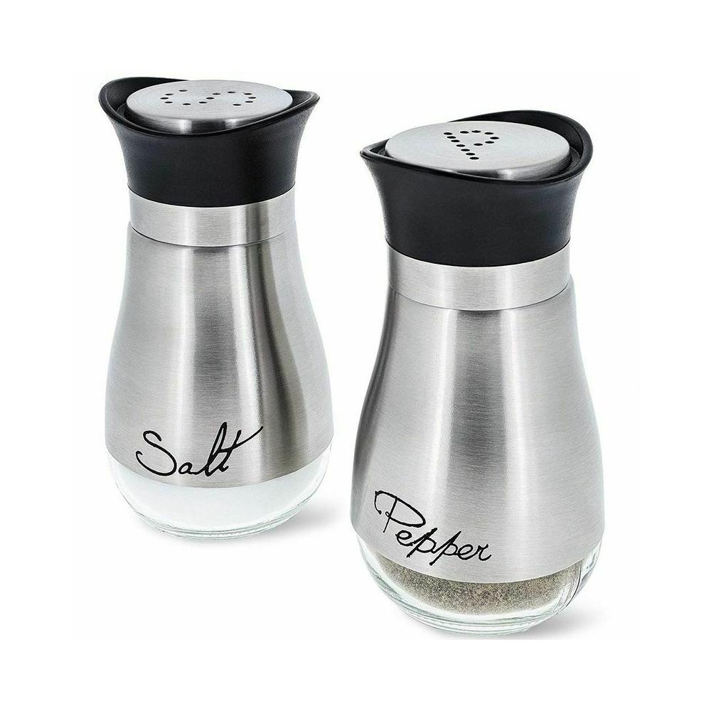 Salt and Pepper Shakers Stainless Steel Glass Set BPA Free, 4oz | Yellow Pandora