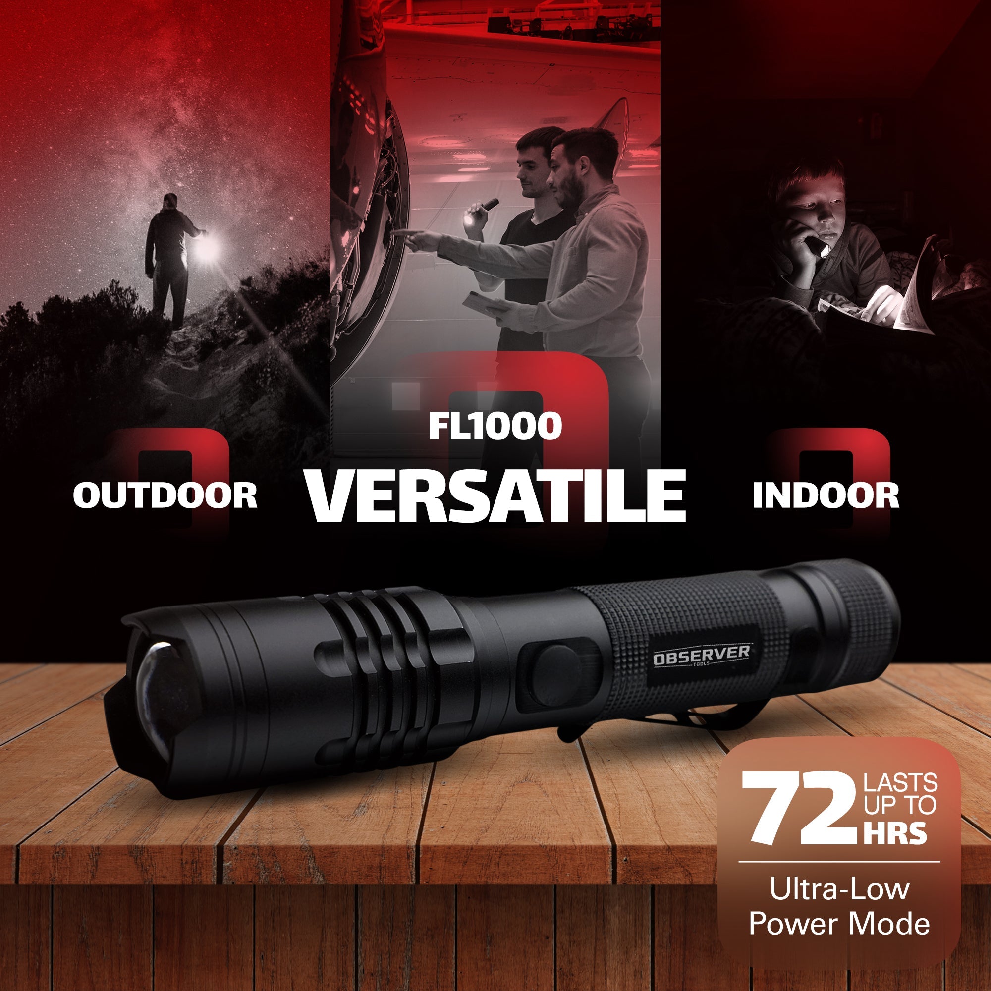 Observer 1200 Lumen Tactical LED Rechargeable Flashlight with Power Bank & Dual