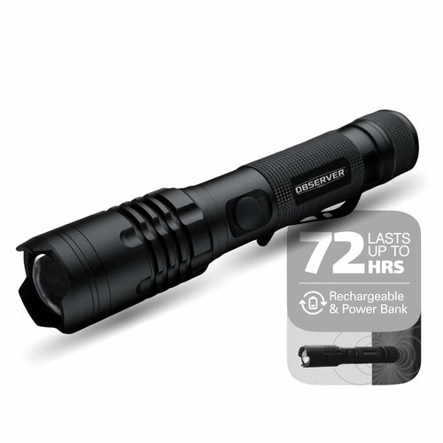 Observer 1200 Lumen Tactical LED Rechargeable Flashlight with Power Bank & Dual