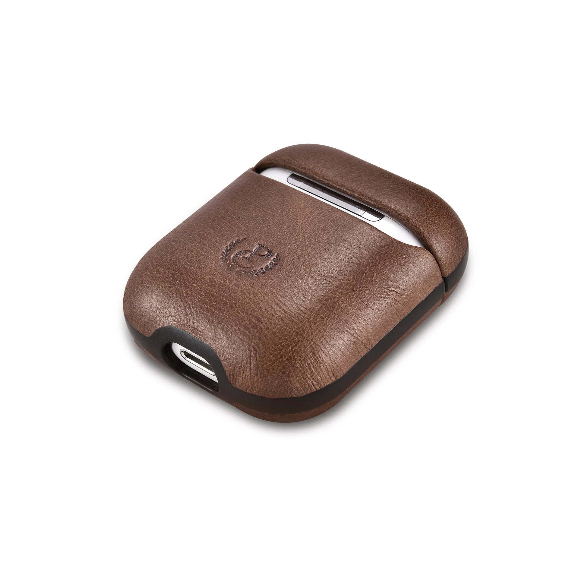 Brown Genuine Leather AirPods 2 Case with Color Embossing