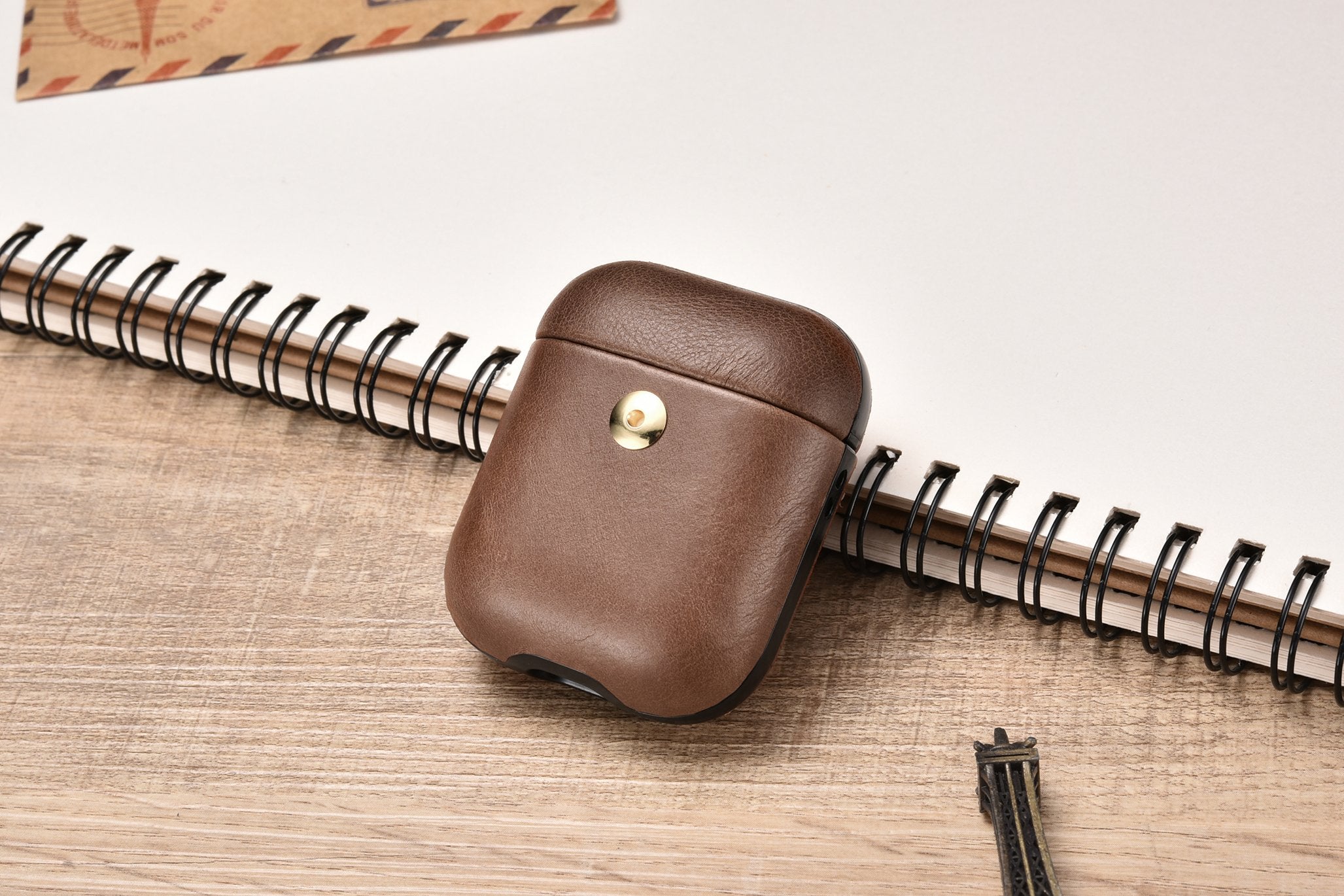 Brown Genuine Leather AirPods 2 Case with Color Embossing