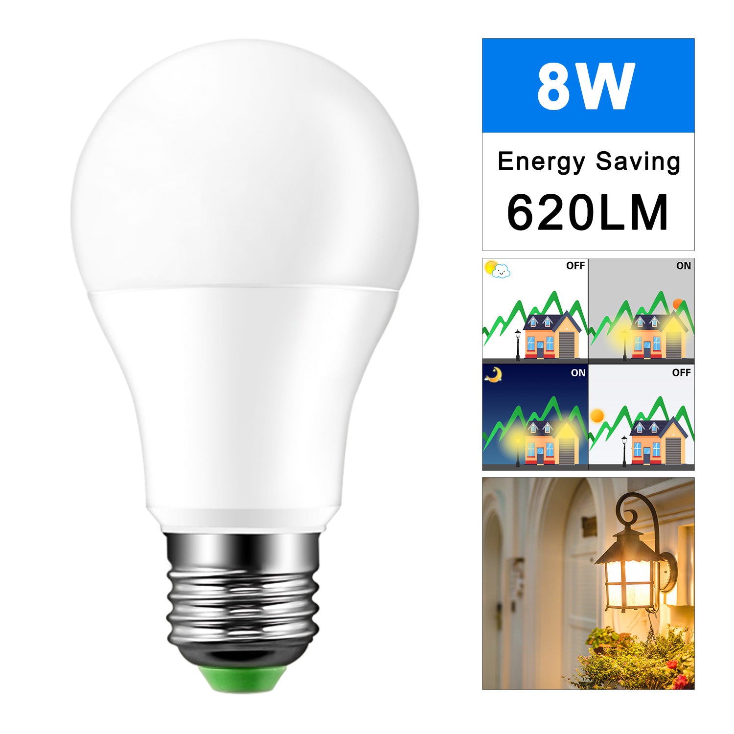 12W 8LED E27 Ball Bulb Auto Sensor Warm White | Teal Simba