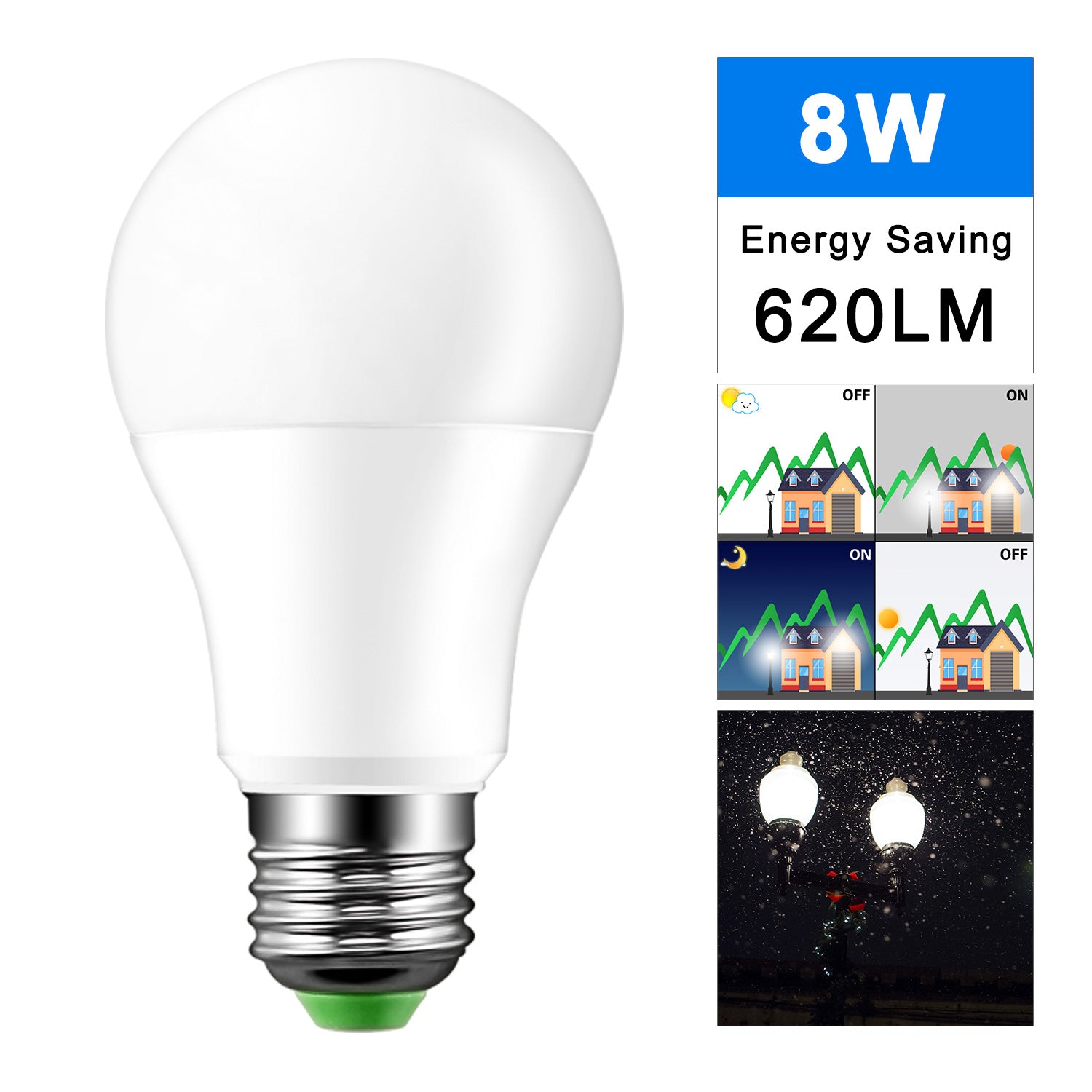 Cool White 12W 8LED E27 Ball Bulb Auto Sensor | Teal Simba