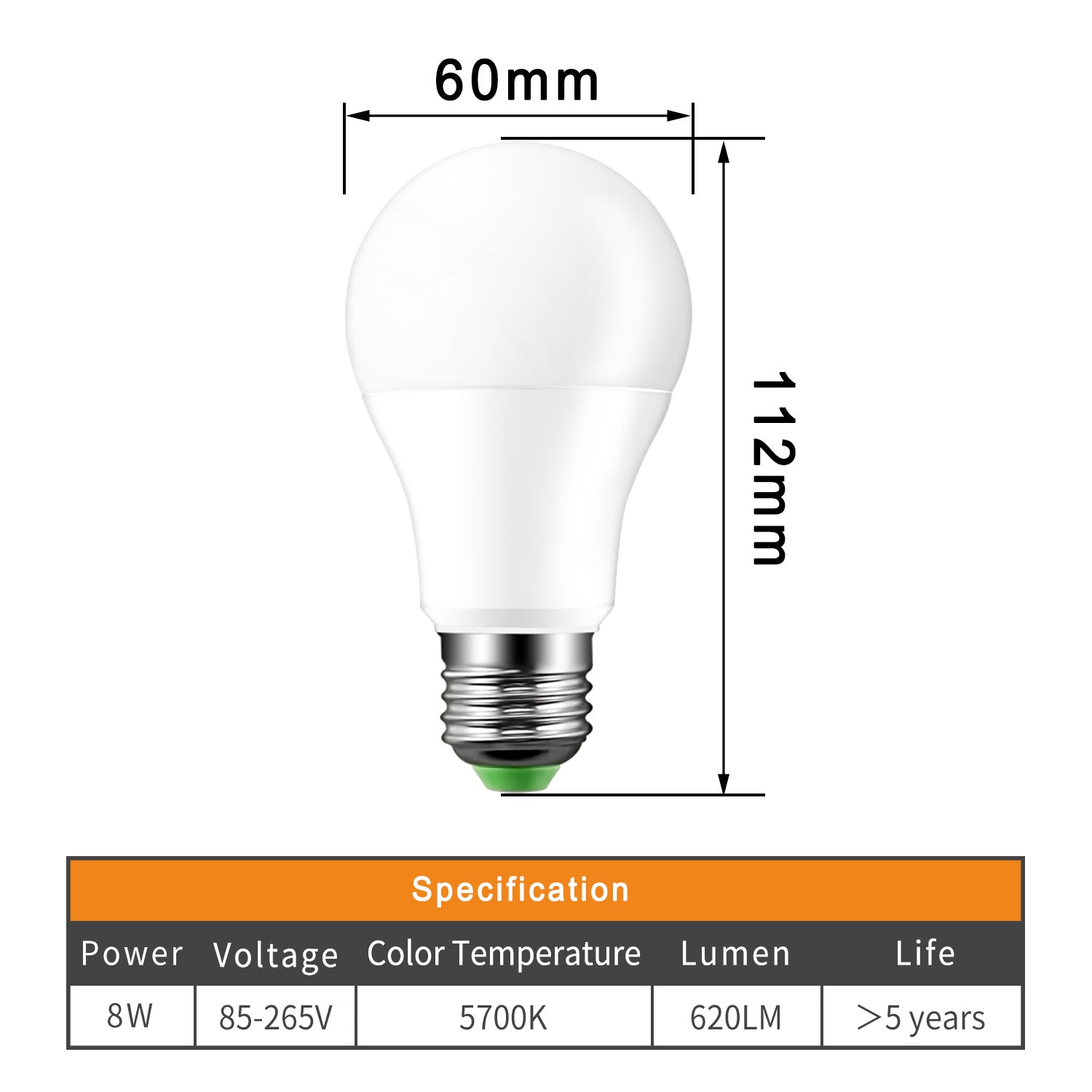 Cool White 12W 8LED E27 Ball Bulb Auto Sensor