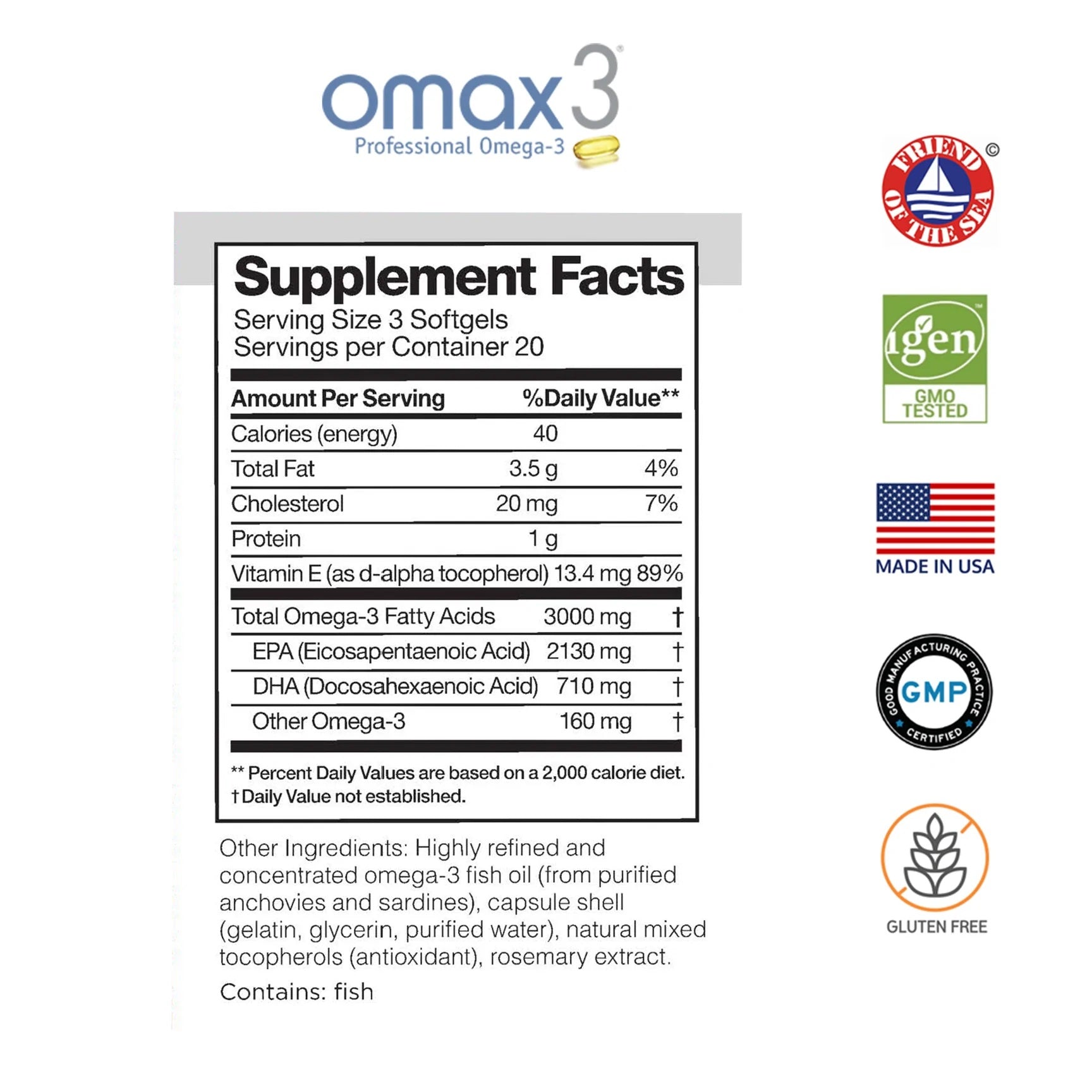 Omax3 Ultra-Pure Professional Strength Omega-3 Supplement, 60 softgels