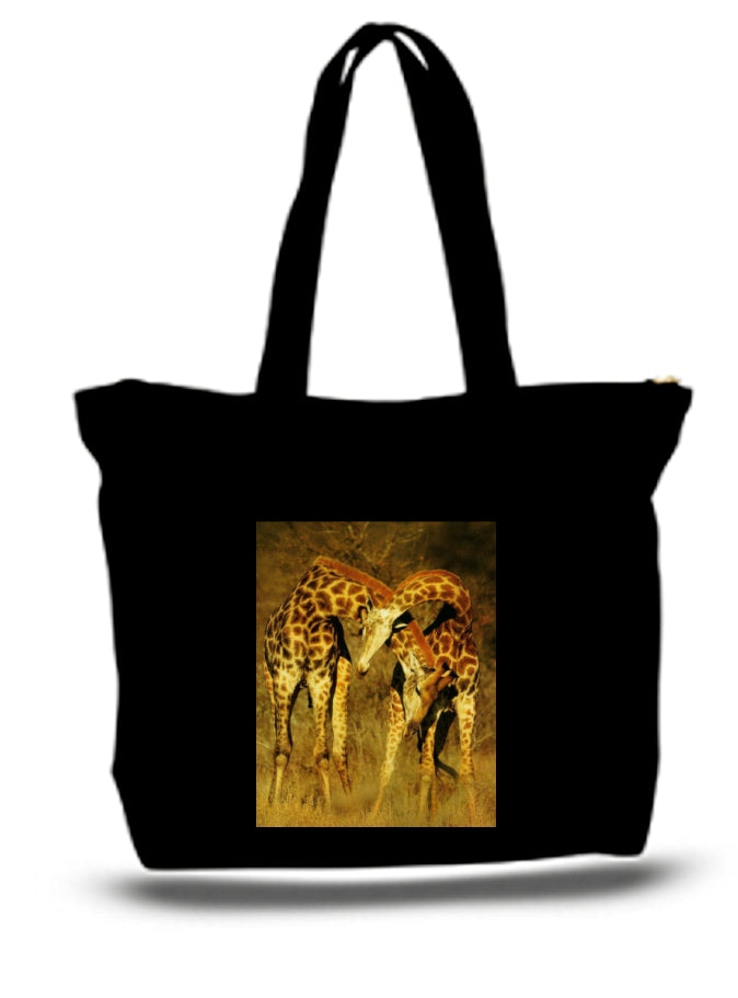 Large  Tote Grocery & Stuff Bag Photo Of Giraffes