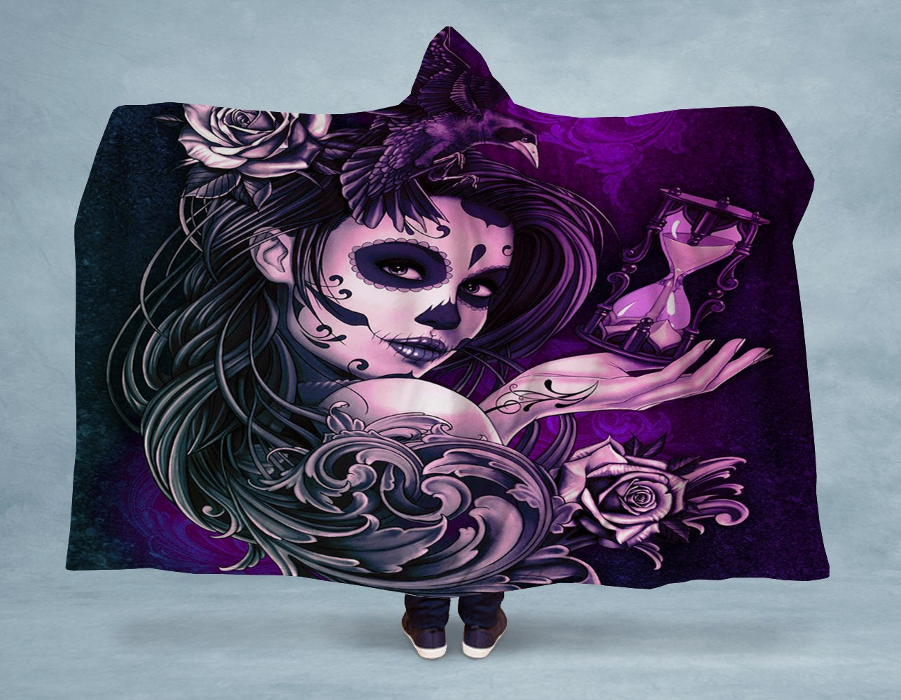 Female Sugar Skull Face Hooded Blanket