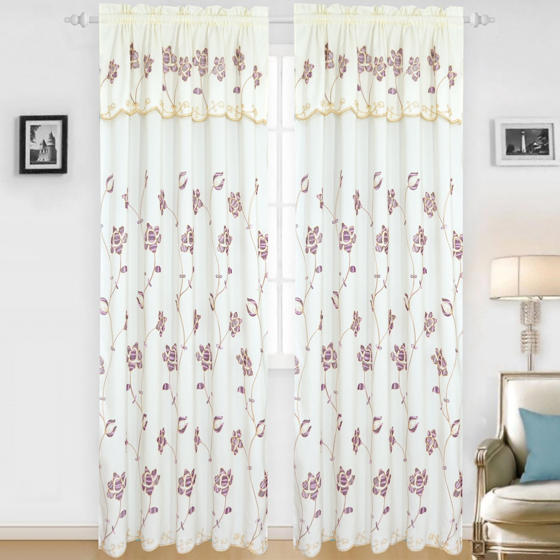 Claire - Jacquard Rod Pocket Panel with Attached Valance Set of Two -