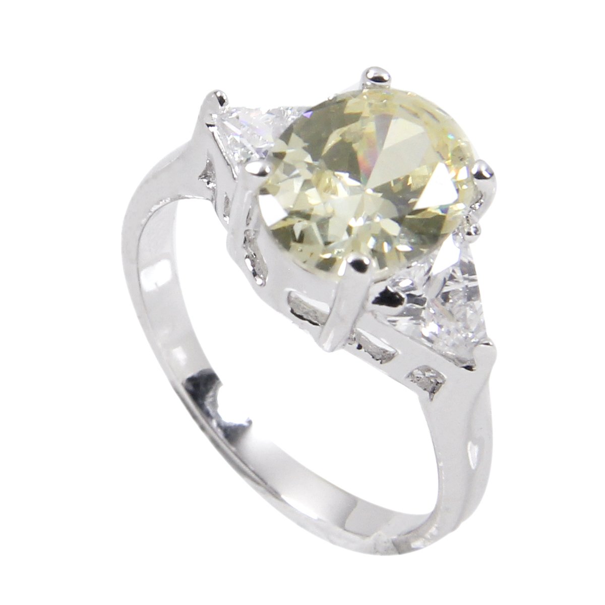 Three Stone Sterling Silver Pale Yellow Trillion Cut Ring