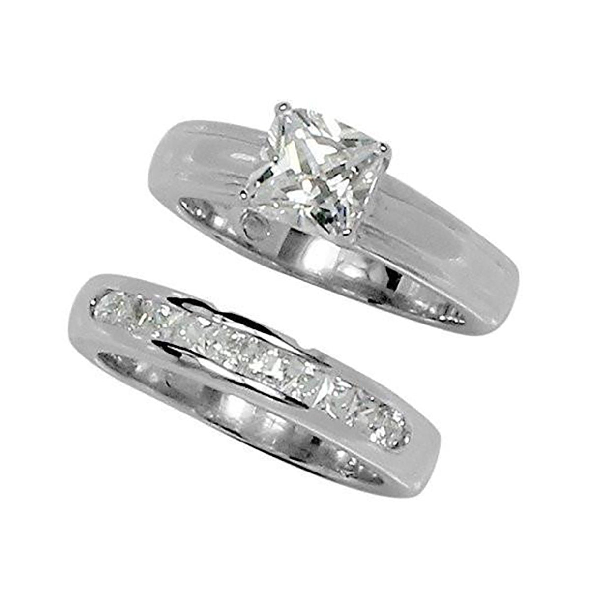 Classic Princess Cut Prong Set Wedding Set Style Ring | Mint Green Sunflower