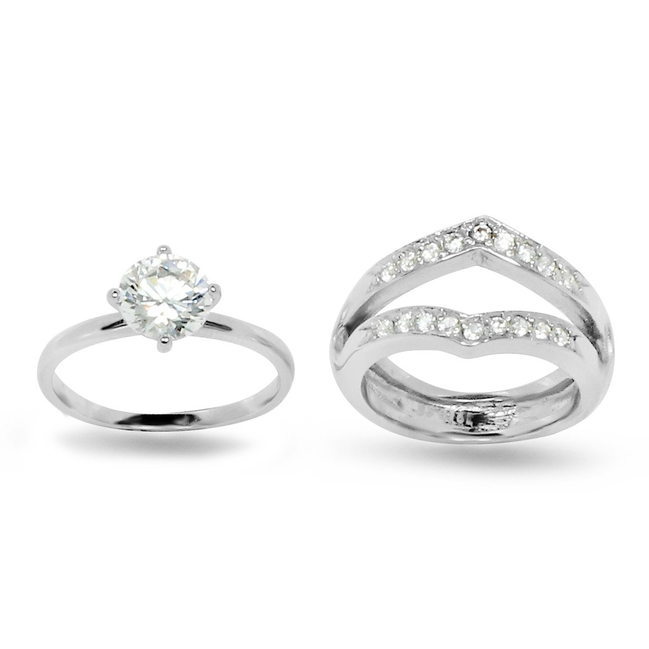 Round Prong Wedding Set Guard 20 Accent Stones Ring