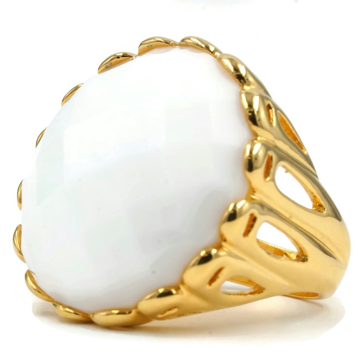 Mesmerizing Faceted White Stone Openwork Shank Ring