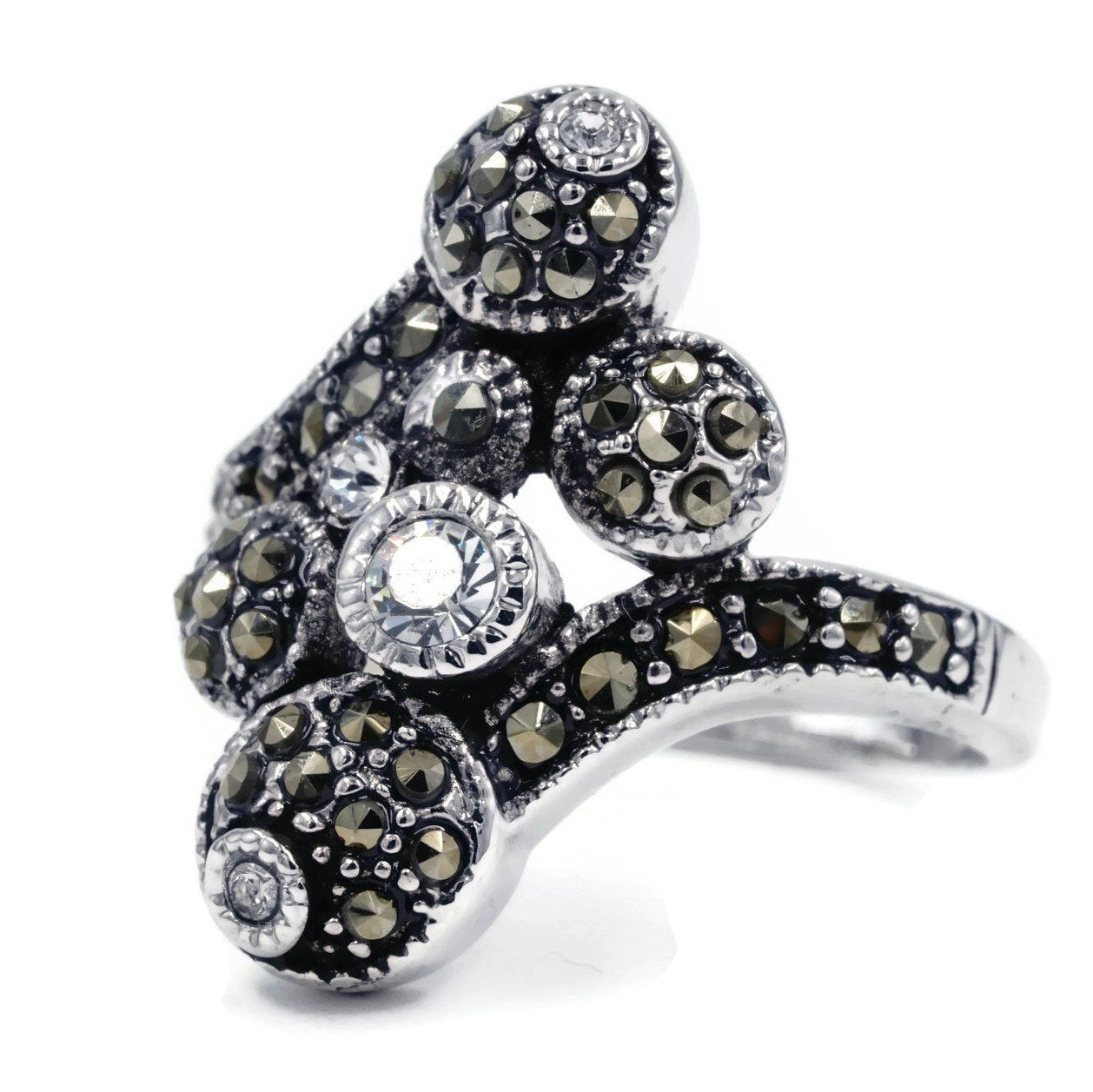 Marcasite Crystal Ball Antique Finish Ring