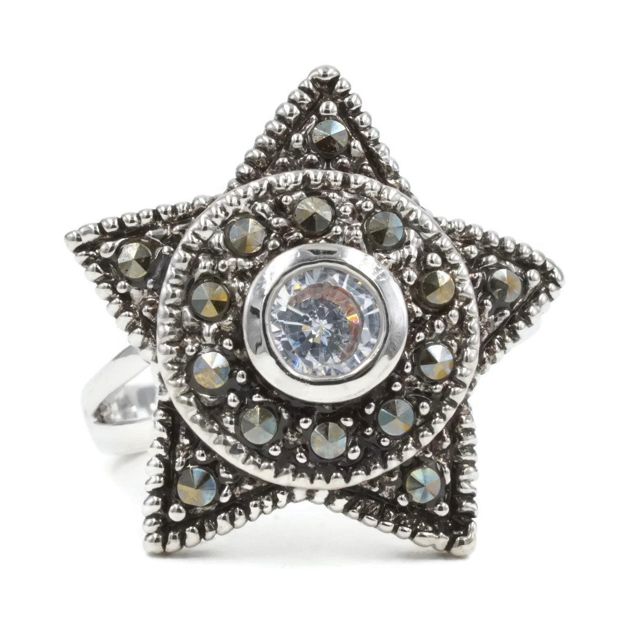 Five Pointed Star Genuine Marcasite Ring | Mint Green Sunflower