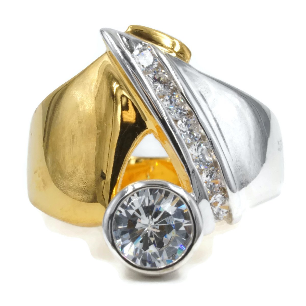 Bezel Set Cubic Zirconia Wrap Ring in Contemporary Two Tone Setting | Mint Green Sunflower