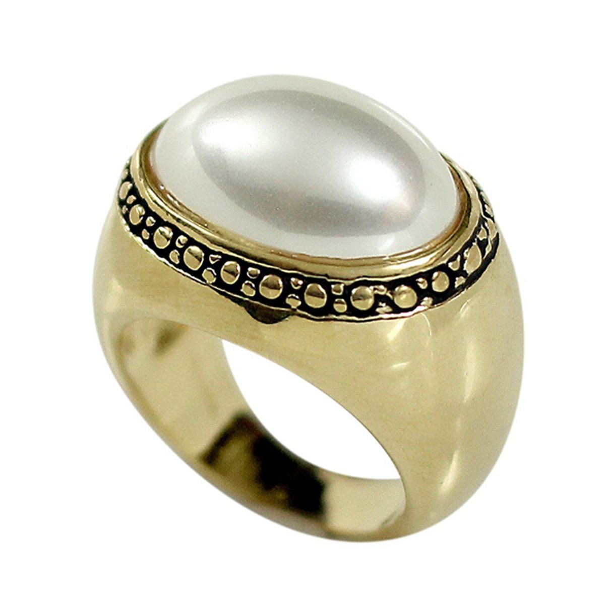 Antique Style Oblong Cabochon Simulated Pearl Ring