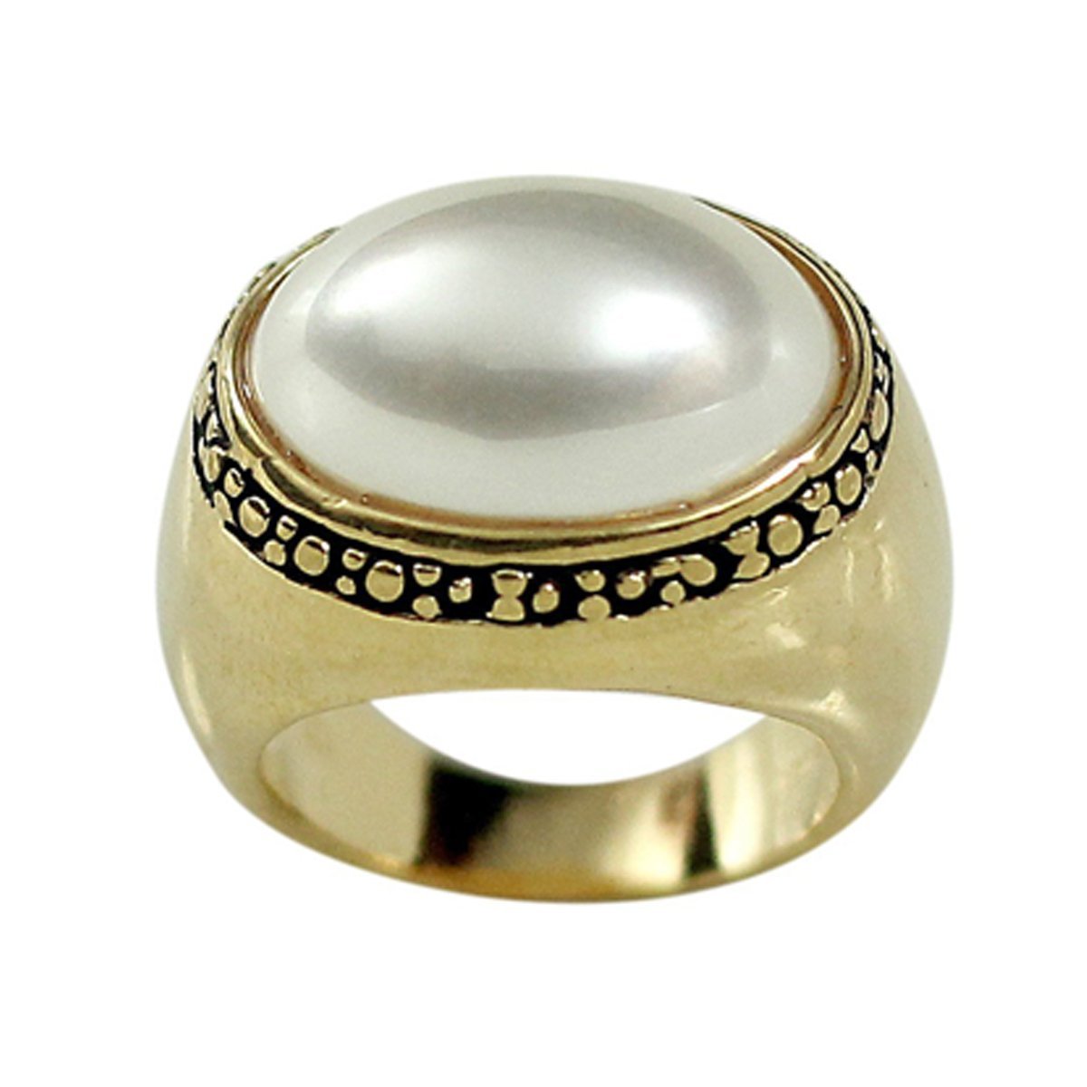 Antique Style Oblong Cabochon Simulated Pearl Ring