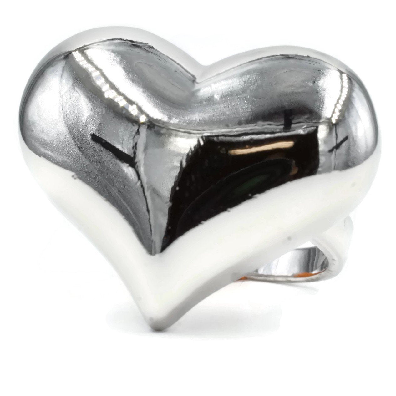 Solid Large Puff Heart Silvertone Ring