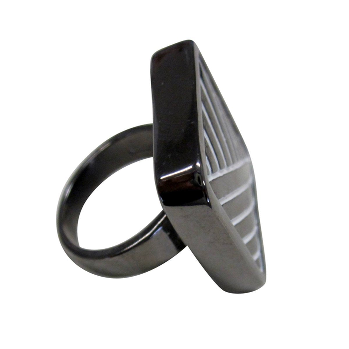 Big Mod Inspired Square Shiny Black Rhodium White Epoxy Ring