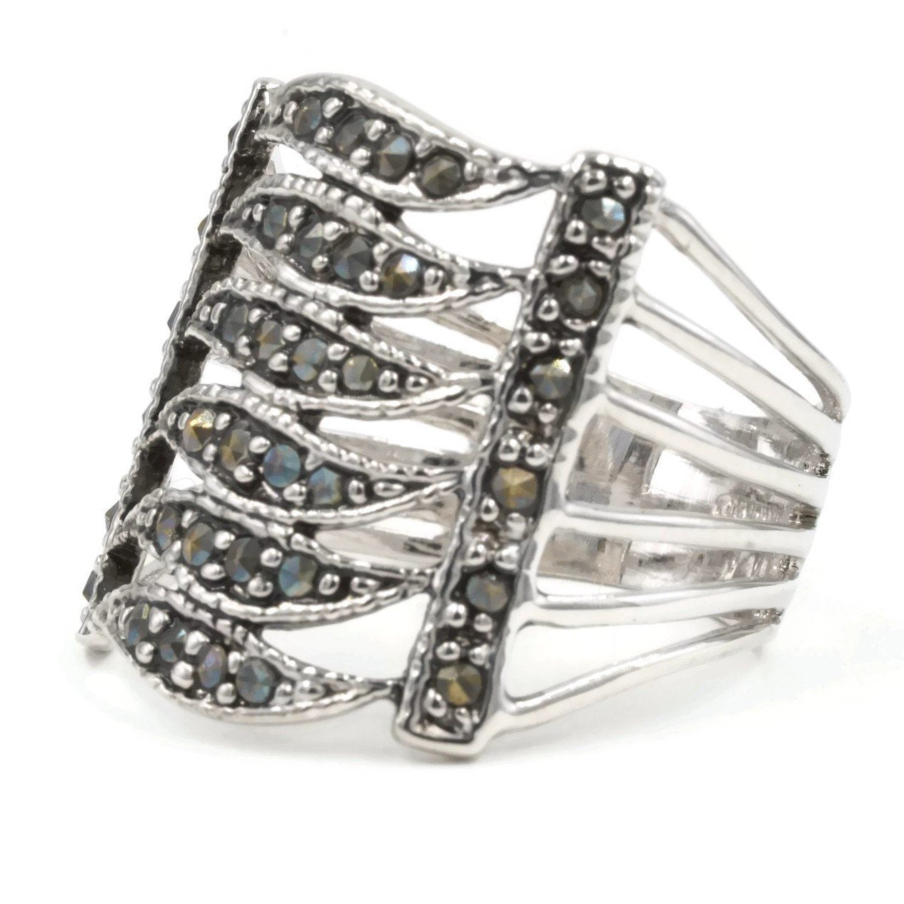 Wide Openwork Band Genuine Marcasite Ring