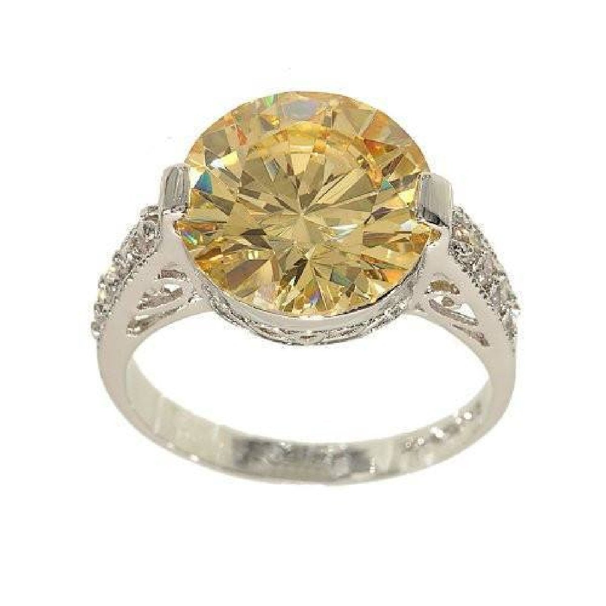 Large Pale Yellow Solitaire Unique Setting Detail Ring | Mint Green Sunflower