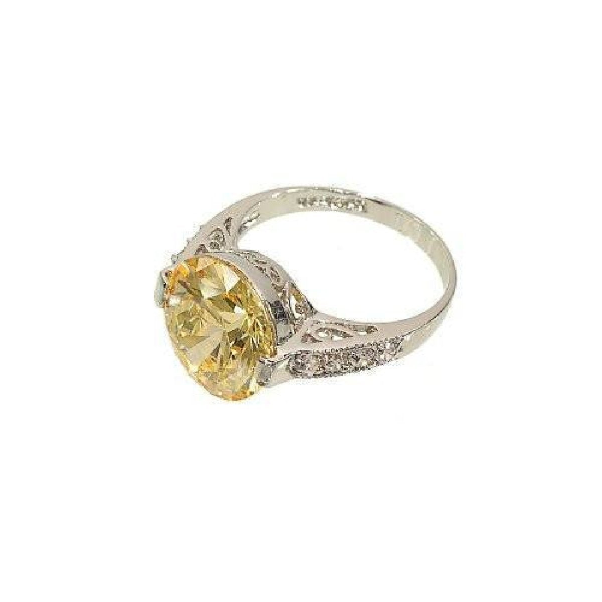 Large Pale Yellow Solitaire Unique Setting Detail Ring