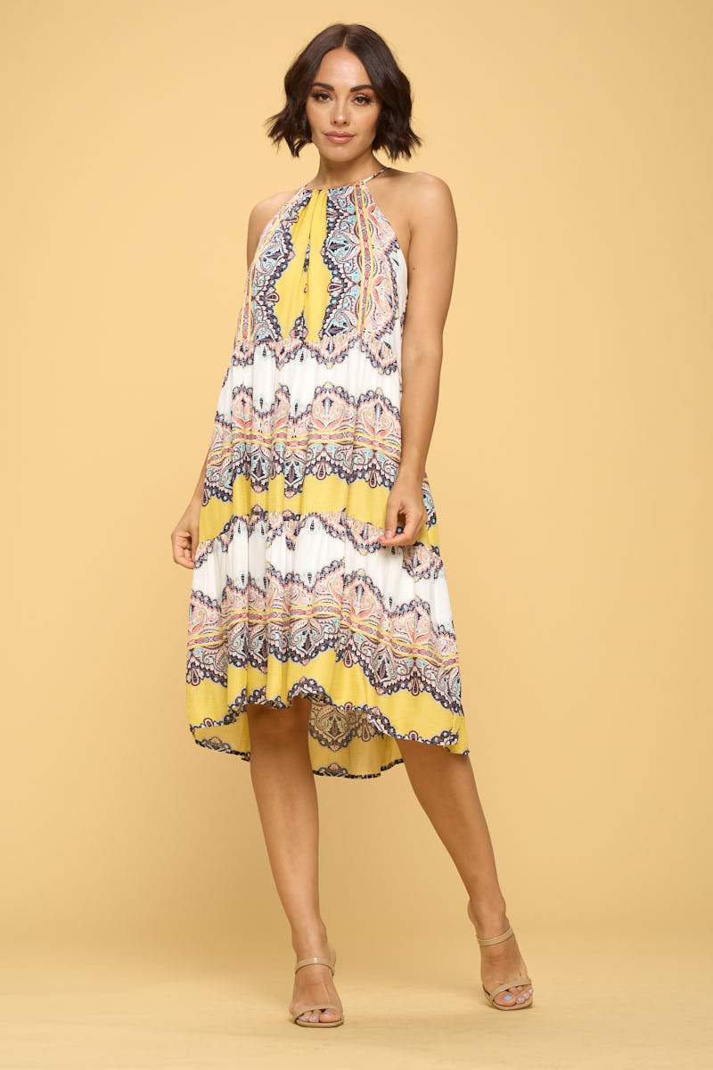 Sleeveless Print Halter Neck Dress