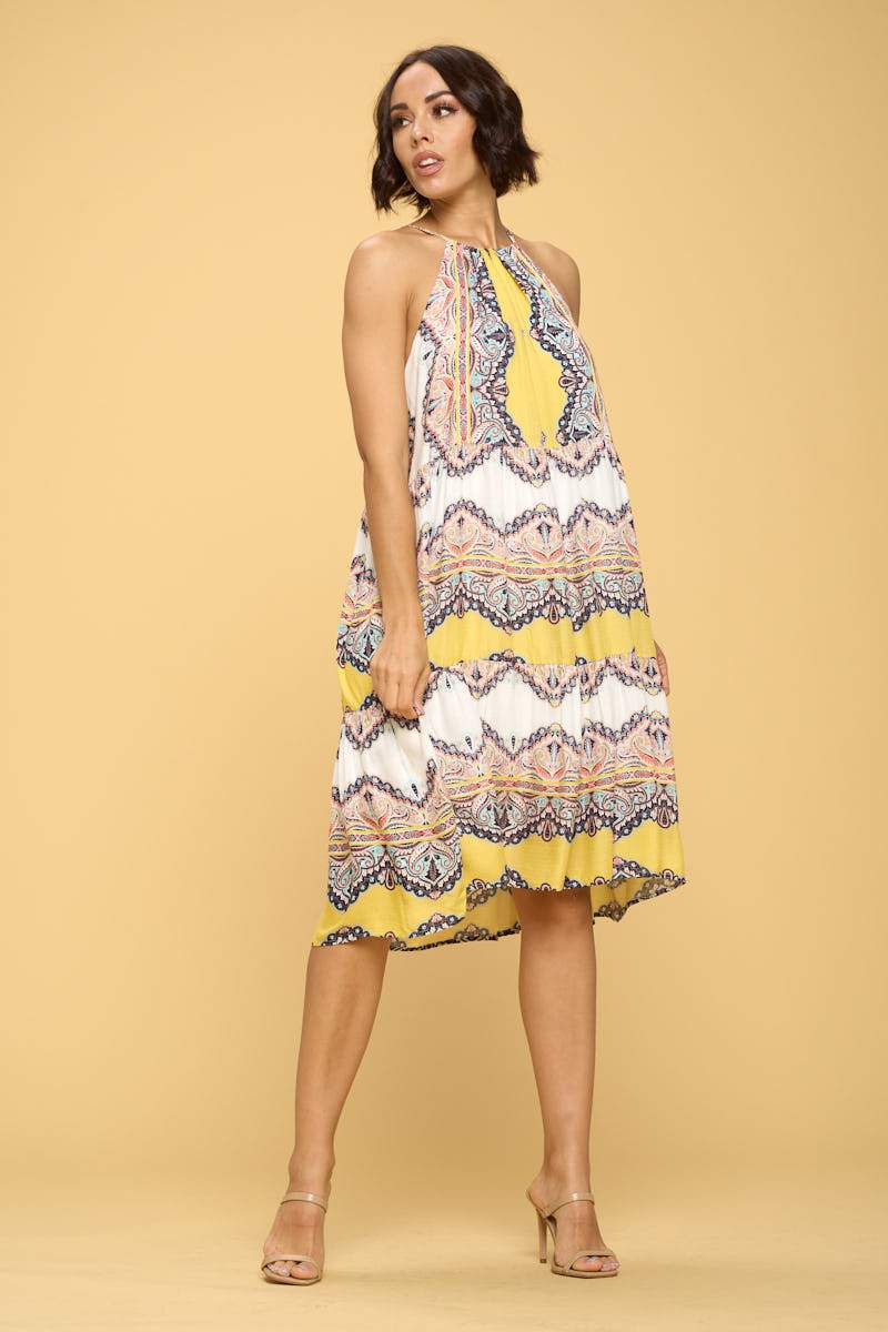 Sleeveless Print Halter Neck Dress