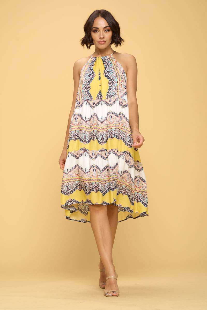 Sleeveless Print Halter Neck Dress