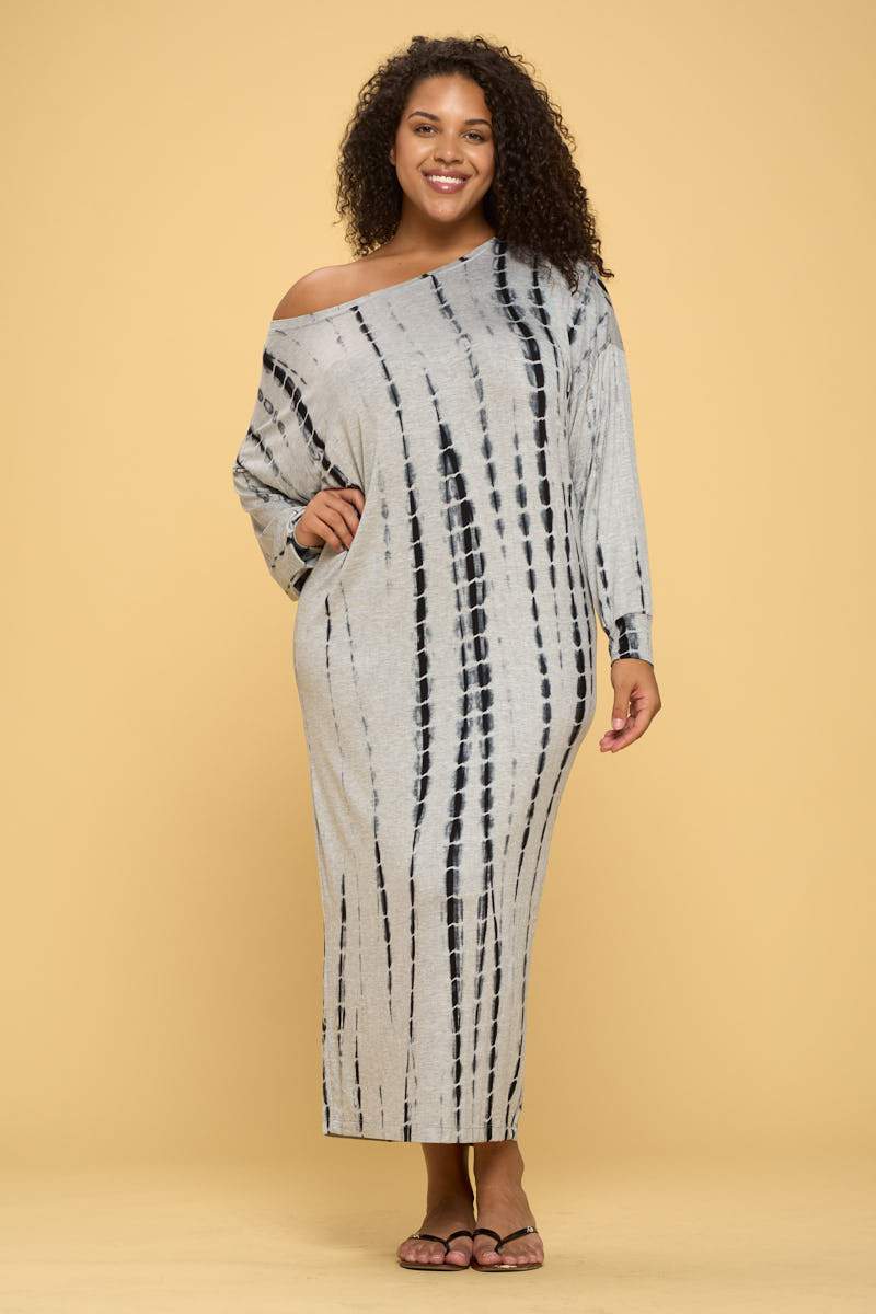 Tie Dye Long Sleeve Maxi Dress with Cuffed Sleeve