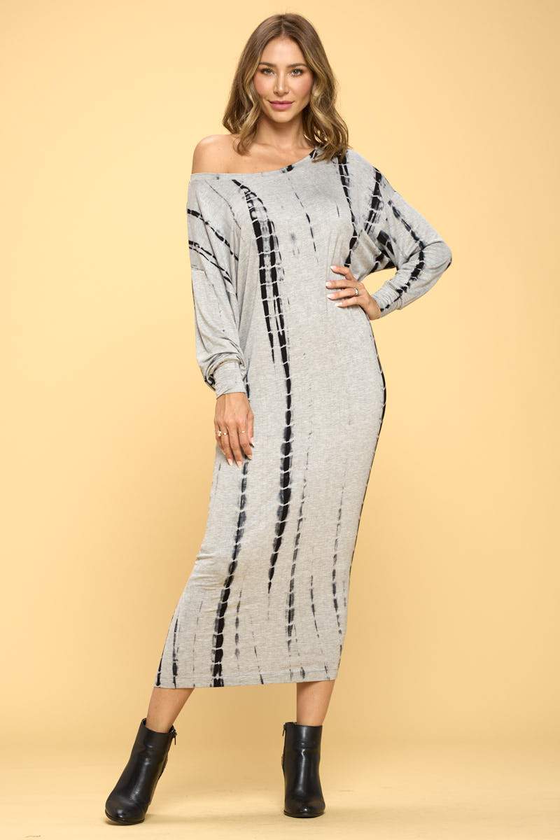 Tie Dye Long Sleeve Maxi Dress with Cuffed Sleeve