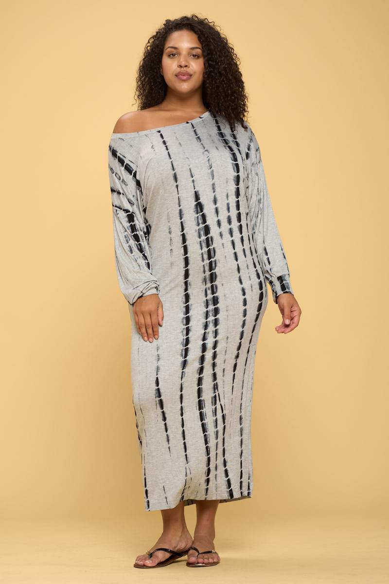 Tie Dye Long Sleeve Maxi Dress with Cuffed Sleeve