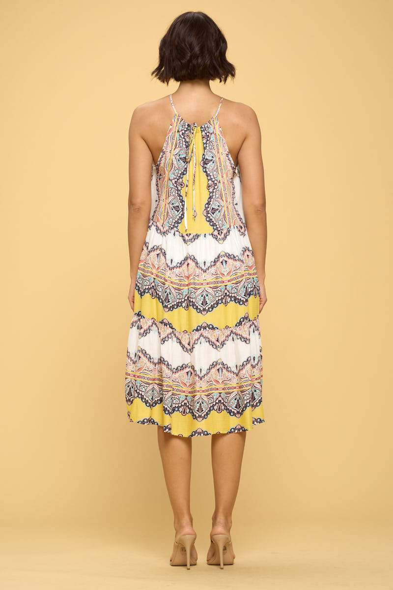 Sleeveless Print Halter Neck Dress