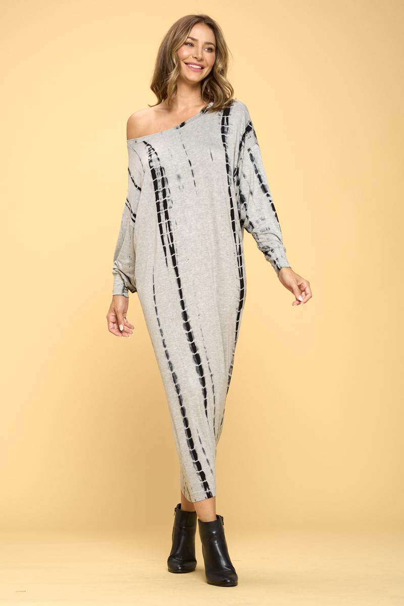 Tie Dye Long Sleeve Maxi Dress with Cuffed Sleeve