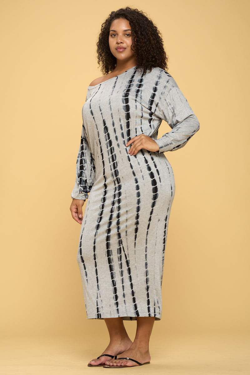 Tie Dye Long Sleeve Maxi Dress with Cuffed Sleeve