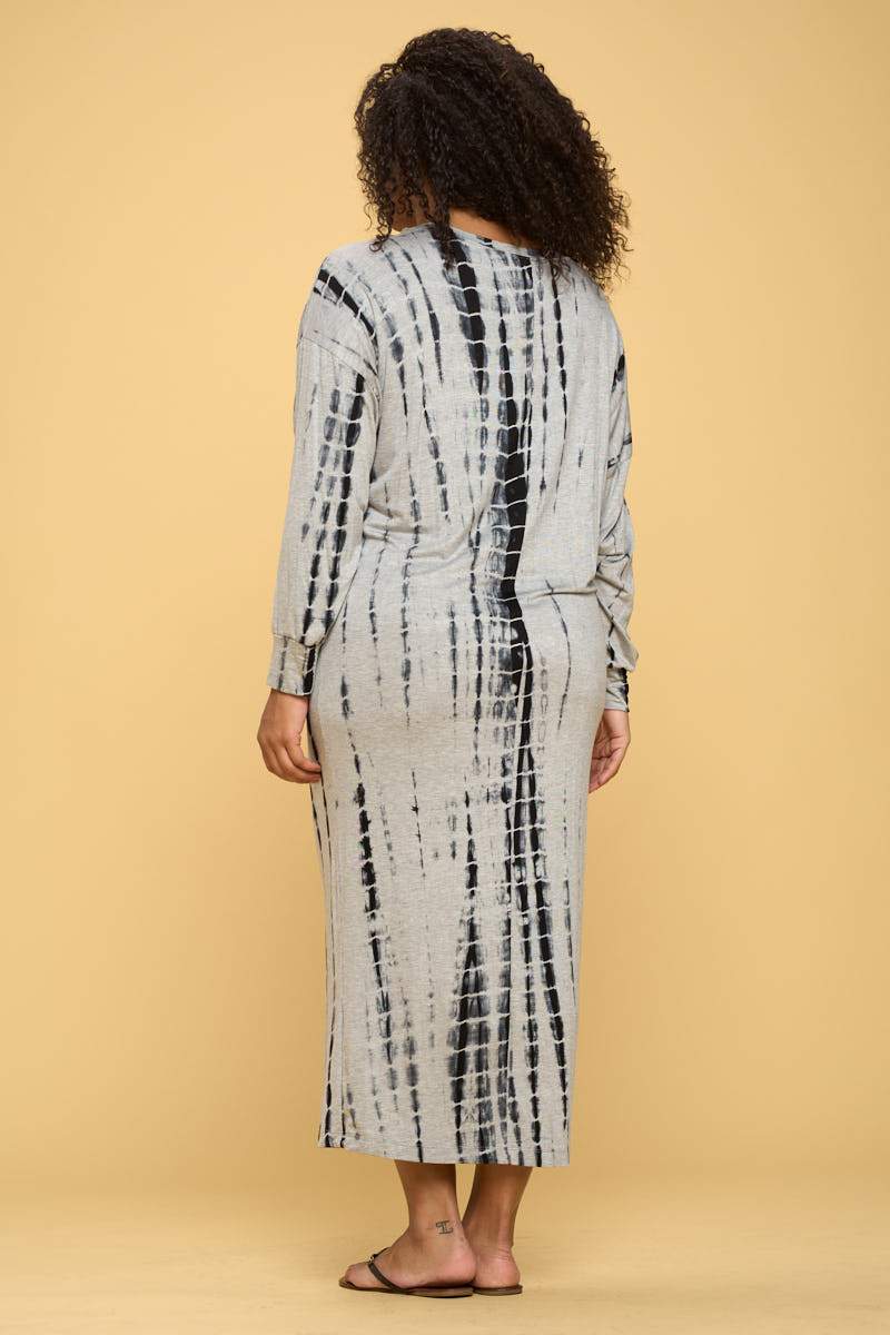 Tie Dye Long Sleeve Maxi Dress with Cuffed Sleeve