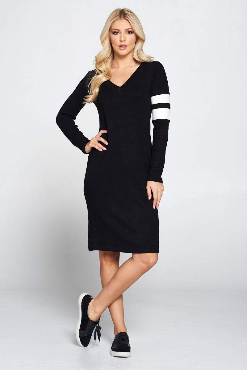 Bodycon Knit Dress with Stripes Detail